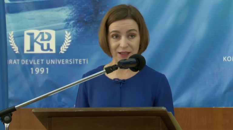 Maia Sandu speaks in the Gagauz language during her working visit