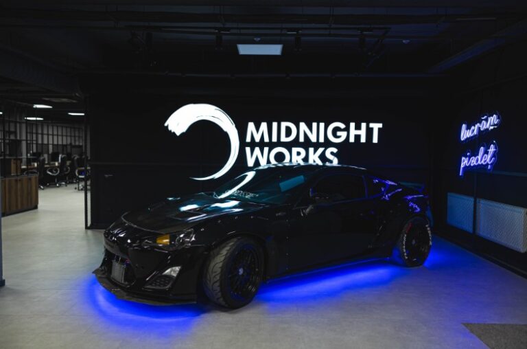 They’ve put a drift-sports car inside the office. The company is Midnight.Works