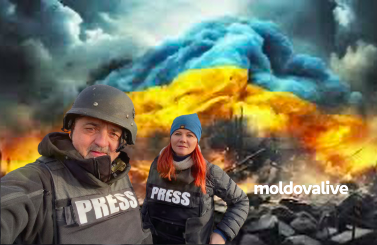 Photos of journalists Viorica Tataru and Andrei Captarenco on display at the Presidency to commemorate two years of war in Ukraine